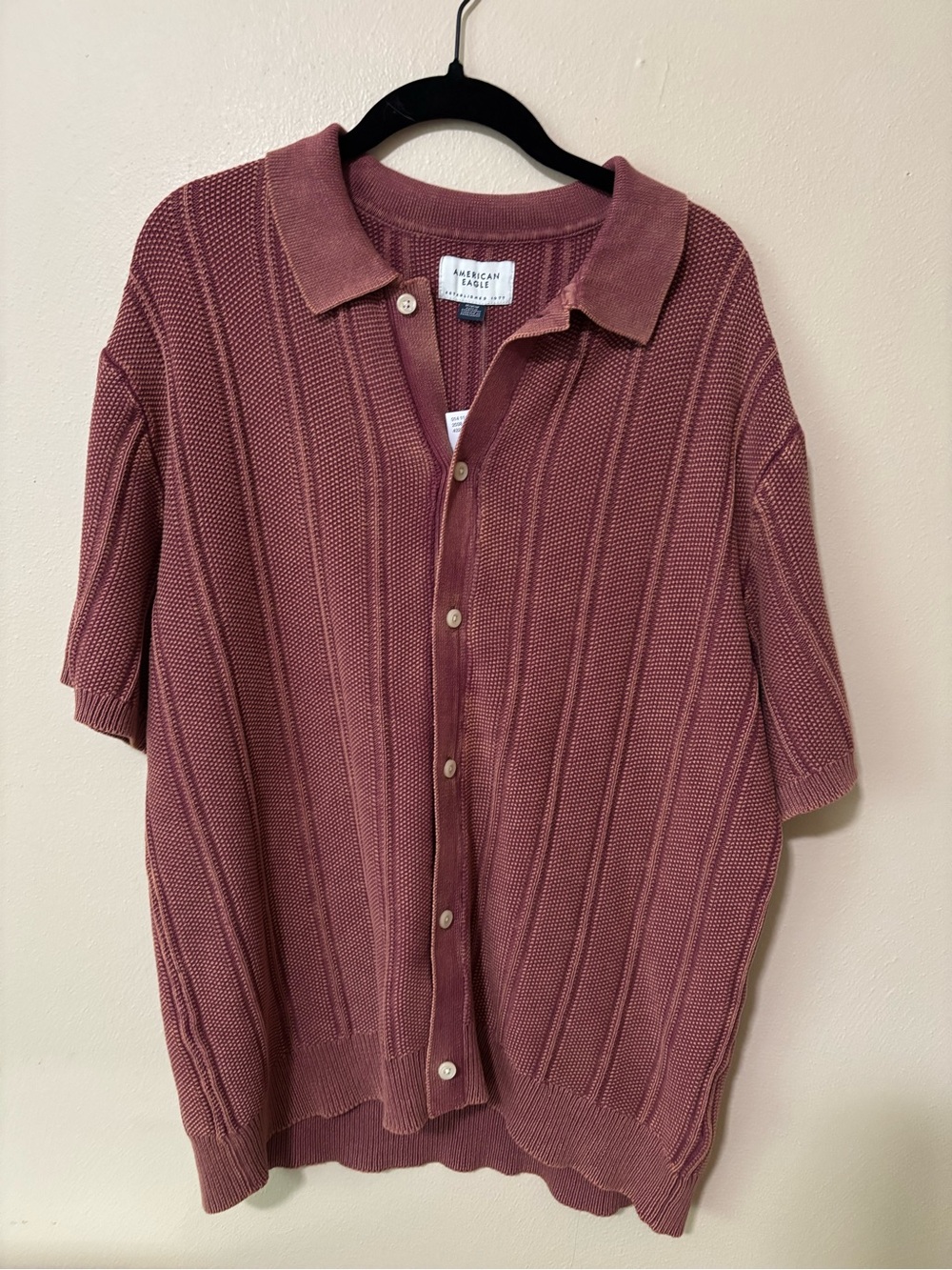 American Eagle Textured Knit Polo Short Sleeve Shirt